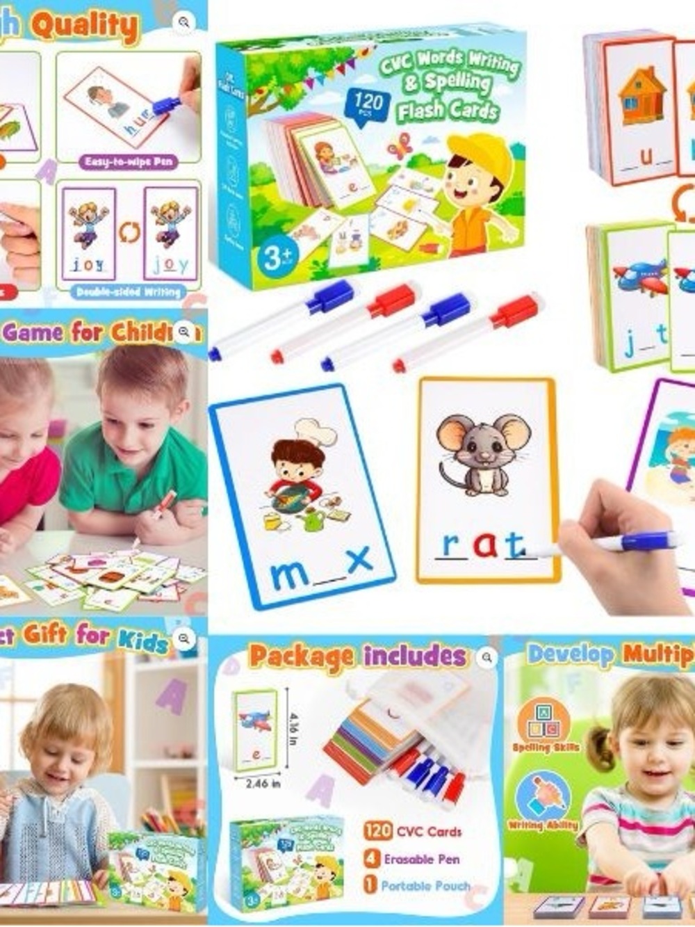CVC Words Writing & Spelling Flash Cards - Multicolor (Kids Toys)